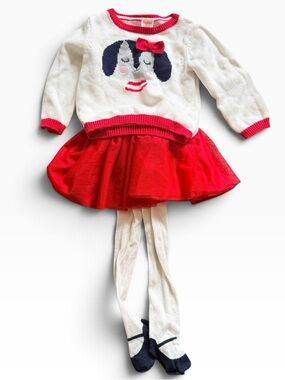 Adorable Gymboree Toddler Cream Navy Red Sweater with Tutu leggings 2pc 12-18M